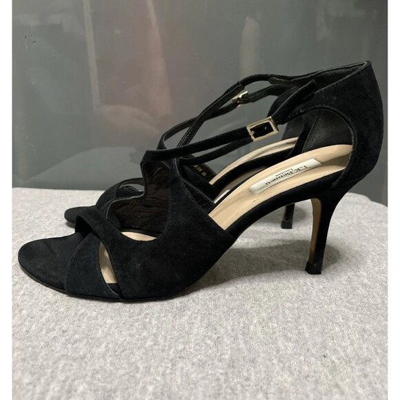 L. K. Bennett Blossom Womens Strappy Sandals Black Suede Heels Size 36 EU 6 US - Picture 5 of 9